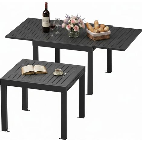 Devoko – Table de jardin extensible en aluminium 4-8 personnes – Charge 200kg – Plateau à rayures pour évacuation rapide de l'eau – Résistante aux intempéries