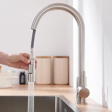 Küchenarmatur Ausziehbar Brause Edelstahl Hochdruck Gebürstet (1/5)