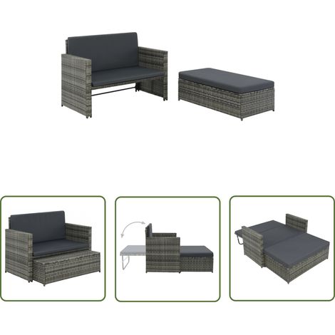 The Living Store 2-tlg. Garten-Lounge-Set mit Auflagen Poly Rattan Grau - Gartensofa - Loungemöbel - Outdoor-Möbel - Rattan-Möbel - PE-Rattan (1/5)