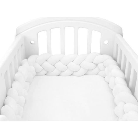 2 m Babybettumrandung, Kissen aus Schlangenvelours, geflochtene Babybettumrandung, geknotet, Weiß + Weiß + Khaki + Braun (1/5)