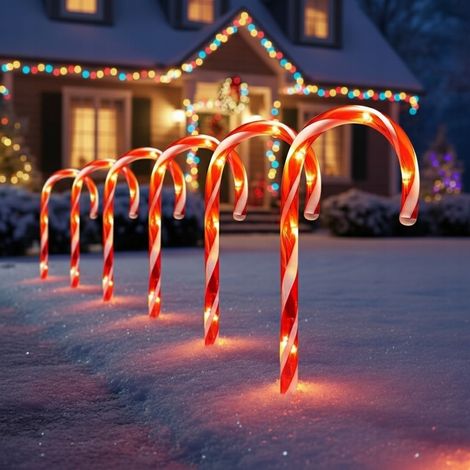 Guirlande lumineuse LED en forme de cannes de Noël (6 pièces) - Décoration de jardin (1/5)