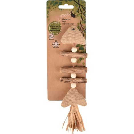 Poisson Topsy en bois Matatabi nature 21 x 2.5 cm jouet pour chat. - animallparadise (1/3)