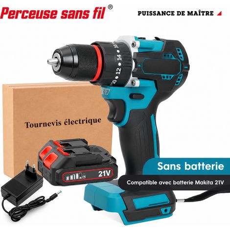 Perceuse MT487 percussion batterie coulissante 5 cellules 2 batteries 1 chargeur filaire UE 450W 60 Nm 10mm 14mm 1,5 kg 2 vitesses 2000 tr/min 20 × 19,5 × 8,5 cm 1,72 kg – Livraison gratuite