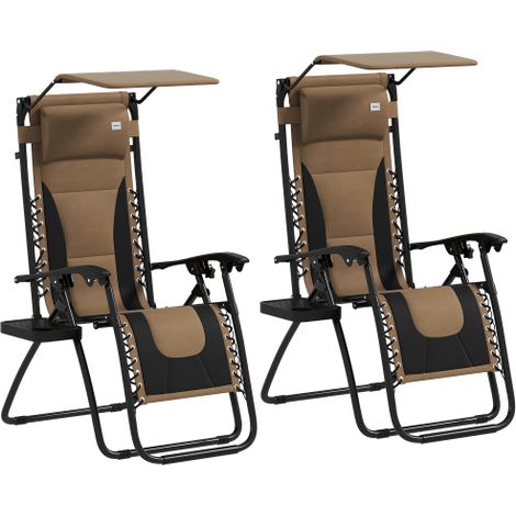 Set of 2 Zero Gravity Lounge Chairs with Canopy, Cup Holder, Soft Cushions and Headrest for Poolside, Camping, and Relaxation