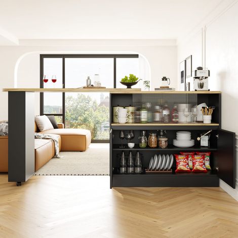 Meuble d’appoint rotatif 360° 90x45x100 cm, plateaux et verre, design moderne (1/5)