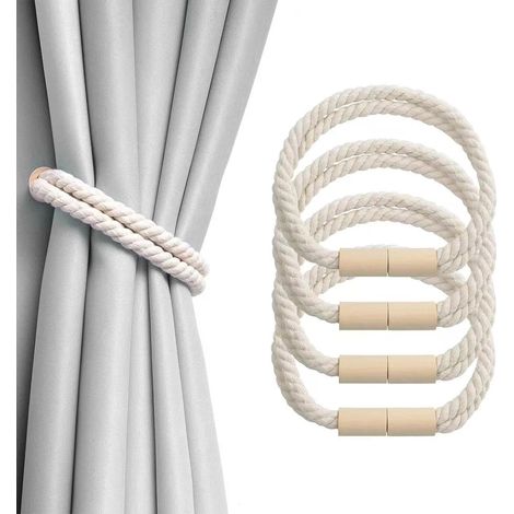 Fermatende magnetici da 4 pezzi, fermatende magnetici da 50 cm, bianco sporco, in cotone e lino, per soggiorno, cucina, camera da letto