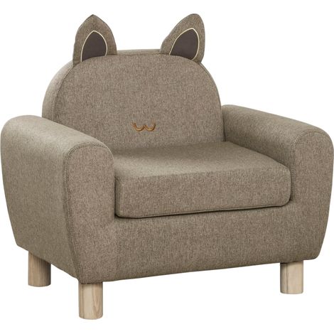Kids Sofa Toddler Chair Children Armchair for Preschool Bedroom Playroom with Ear Modeling Wood Brown