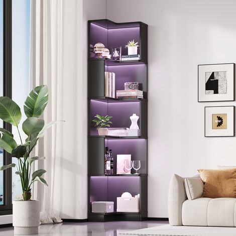 Bibliothèque L 63,5x45x175 cm,LED couleur pilotable app,5 niveaux de rangement,finition noire multifonction. (1/5)