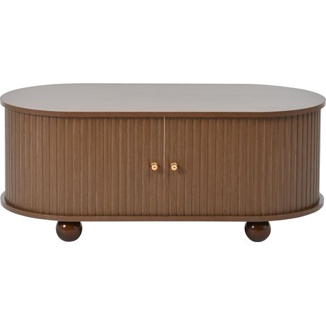 Mesa de centro ovalada con almacenaje de MDF efecto nogal 100 x 50 x 40 cm MODENUIT (1/5)
