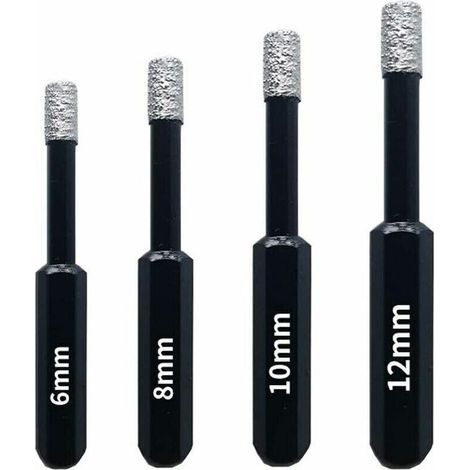 Coffret 4 Forets Diamant Pour Carrelage, Céramique, Grès Cérame, Tuiles, Verre, Pierre. Professionnelles Mèches Diamantées Scies-Cloches - 6Mm 8Mm 10Mm 12Mm (1/5)