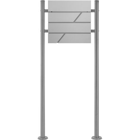 ECD Germany Standbriefkasten mit Zeitungsfach, Design Briefkasten mit Pfosten, Briefkastenanlage, Briefkastenständer Silber Höhe 120cm, Postkasten Hellgrau 37x11x37cm, Edelstahl, Pulverbeschichtung