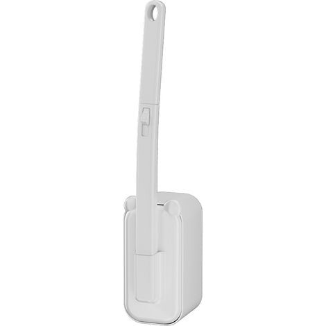 Spazzolino per WC monouso in plastica bianca, lunghezza 40 cm, accessori per la pulizia del WC, spazzolino per WC con supporto, 1 pezzo (1/5)