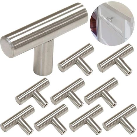 Lot de 10 poignées de tiroir modernes en acier inoxydable brossé, à un seul trou, pour meubles. Petites et lisses, elles sont durables et conviennent