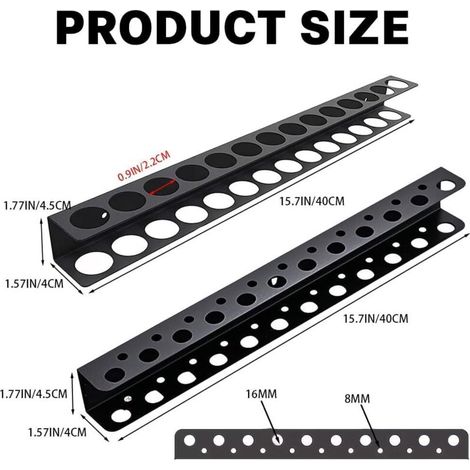Set di 2 supporti metallici da parete per utensili, con 14 e 23 fori, per pinze, cacciaviti e altri attrezzi organizer da parete per garage, banco da lavoro e parete portautensili in metallo. (1/4)