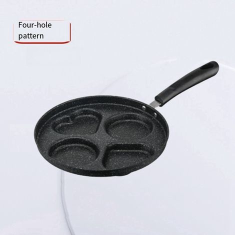 1 Farbe: Schwarz Material: Eisen 4-Loch-Frühstückspfanne, Mini-Eierpfanne, Küchenutensil, antihaftbeschichtet. (1/5)