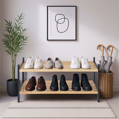 Schuhregal aus bambus 2 stockig bietet platz fur 6 paar schuhe