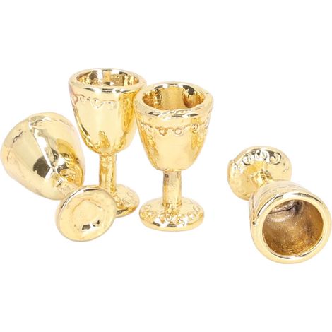 4 Pièces Mini Verres à Champagne Simulation pour Maison de Poupée 1:12, Modèle Réaliste en Or (1/5)