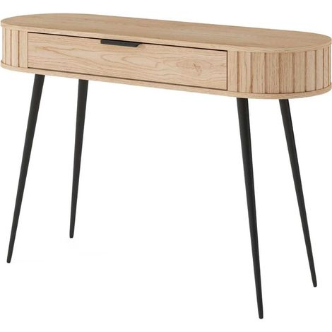 Toeletta Moderna Da Trucco Con 1 Cassetto Piano Funzionale Gambe E Maniglia In Metallo Design Minimal Per Camera Da Letto E Cabina Armadio 120 X 40.2 X 80.2 Cm Rovere (1/5)