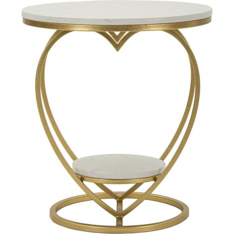 Tavolino Heart in ferro oro e marmo bianco Ø40x45 cm (1/5)