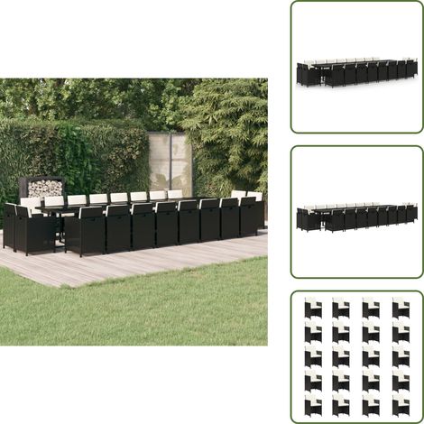 The Living Store Set da Pranzo da Giardino 21 pz con Cuscini in Polyrattan Nero - Sedie da giardino