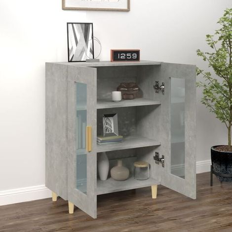 Buffet de Cuisine en Bois d'Ingénierie, Meuble Rangement Moderne 69,5 x 34 x 90 cm, Finition Béton Gris, pour Salle à Manger et Salon (1/5)