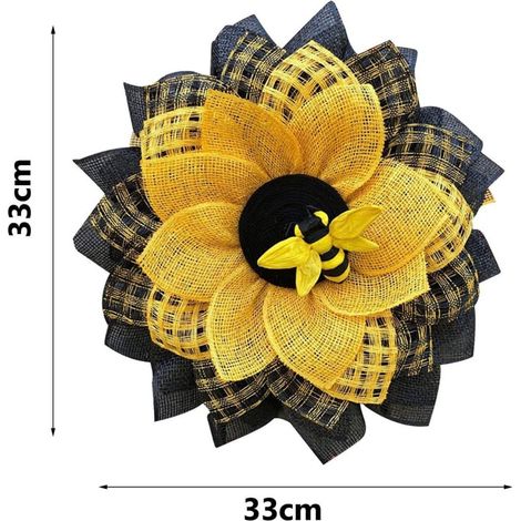 Guirlande Solaire Artificielle - Couronne de Tournesol Jaune avec Abeille - 35 cm - Décoration Intérieure et Extérieure pour Porte d'Entrée - 1 Pièce (1/5)