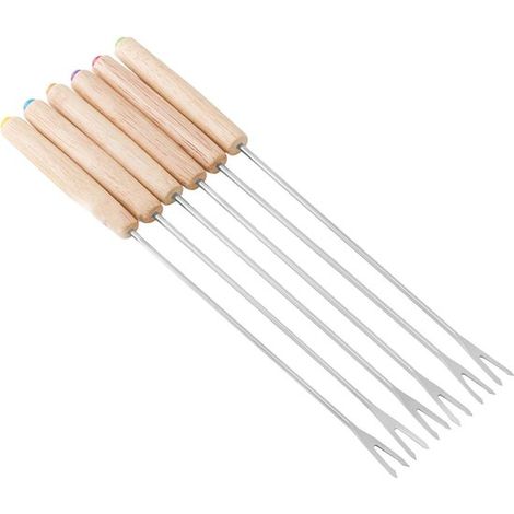 Fourchettes à fondue - Bâtonnets à fondue en acier inoxydable - Bois argenté (1/5)