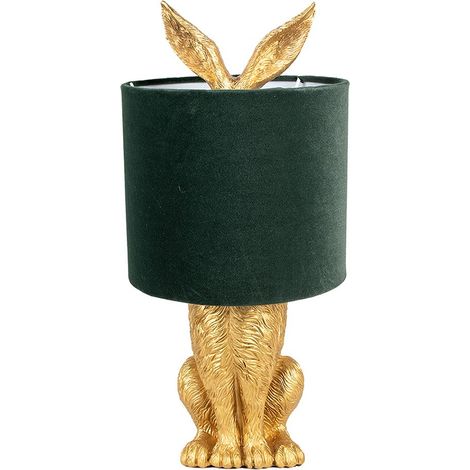 Lampe de table Lapin en polyrésine doré et vert Ø 20 x 43 cm - Lampe de bureau E27 - PANGIVO (1/5)