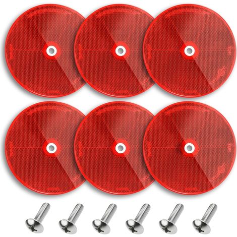 Lot de 6 réflecteurs arrière Ronds Rouge à Visser, réflecteurs de sécurité circulaires à vis pour Caravane, Camion, remorque, Bateau, Moto, Tracteur, clôture, poteaux de Portail (1/5)