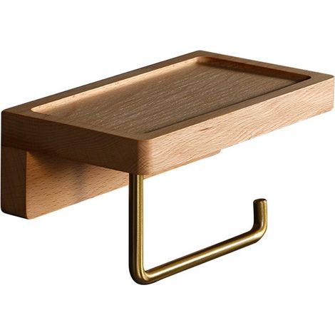 Porte-Papier Hygiénique - Double - Support Mural en Bois - Coins Arrondis - 1 Pièce - Marron Clair (1/5)