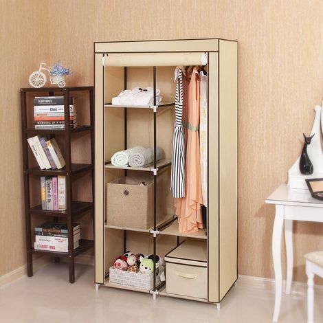 Armadio Cabina Guardaroba Appendiabiti Richiudibile in Acciaio Tessuto 88 × 45 × 170 cm
