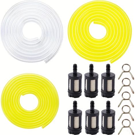 Lawnmower carburetor, 1.5m 3 x 6mm clear fuel hose and fuel filter fitting assembly, 2.5 x 5mm or 3 x 5.5mm (1/2)