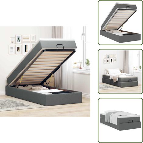 Hydraulischer Heber - vidaXL Ottoman-Bett mit Matratze Dunkelgrau 90x190 cm Stoff - Taschenfederkern (1/5)