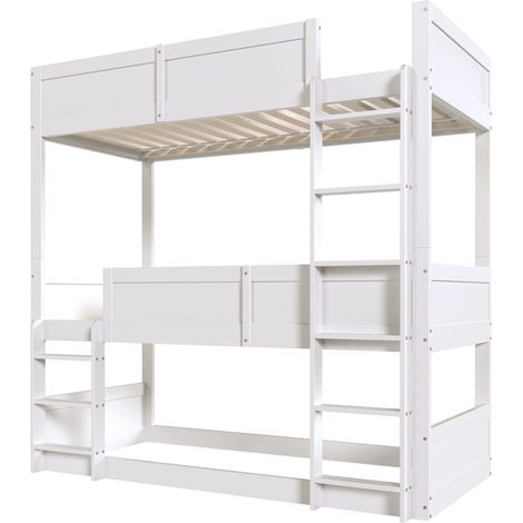 Lit superposé triple modulable 90 x 200 cm en bois blanc pour enfant (1/5)