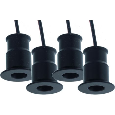4 PZ Mini Faretto LED da Incasso 1W DC 12V Freddo 6000K Carcassa Nera Angolo 30° Foro 15mm 20x25mm (1/2)