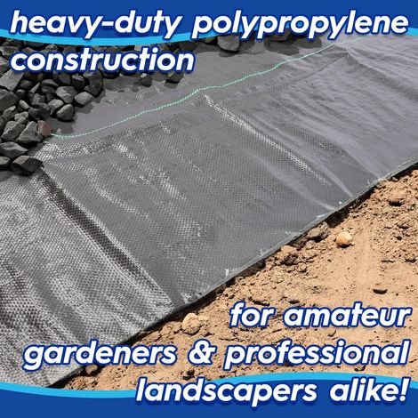 Rouleau de membrane anti‑mauvaises herbes noire 110 gsm 2 m × 25 m, bâche de paillage perméable pour jardin, barrière de sol plastique résistante (1/5)