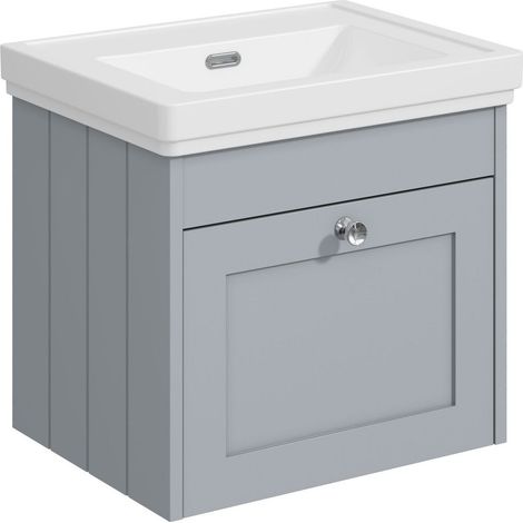 Balterley Butterton 500mm Wall Hung 1 Drawer Unit with Classic Basin No Tap Hole - Satin Grey (1/4)