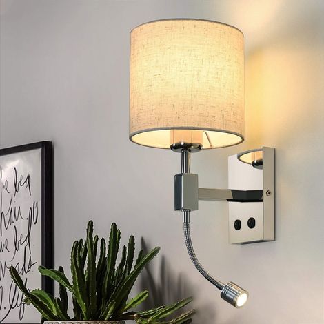 ZMH LED applique murale lampe de lit en tissu blanc lampe de lecture LED E27 lampe de lecture applique murale lampe de lit flexible lumière chambre salon salle à manger lampe éclairage intérieur