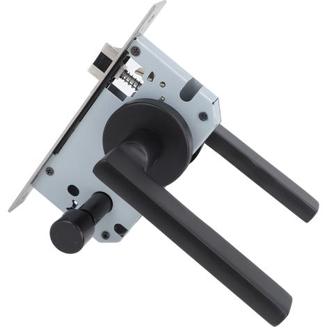 Poignée de porte avec serrure en aluminium noir, revêtement antioxydant, résistante aux chocs, levier pour chambre, maison, intérieur (1/5)