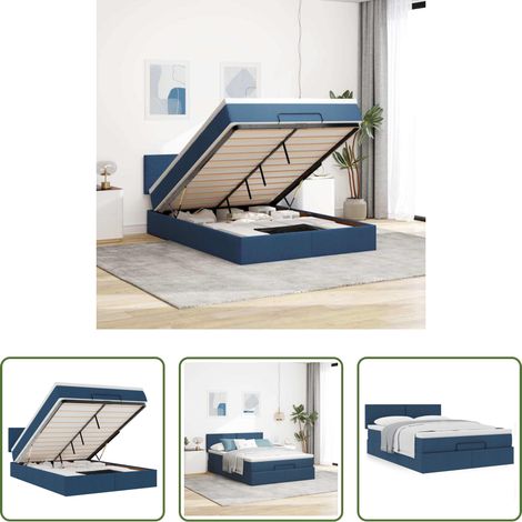 vidaXL Stauraum - Ottoman-Bett mit Matratze Blau 140x200 cm Stoff (1/5)