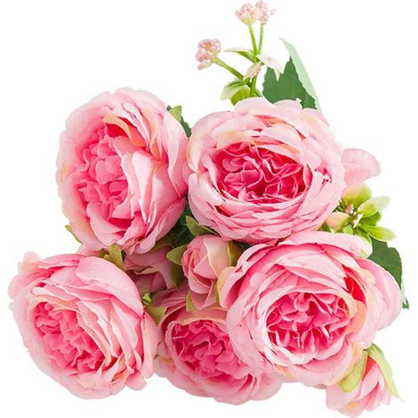 Artificial Peonies Flowers 2 Bouquets of Fake Silk Peonies 6cm Diameter 30cm Length with 5 Heads 4 Buds for Wedding Home Office Decoration (1/5)