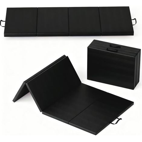 Tapis de gymnastique pliable 4 panneaux – 5 cm d’épaisseur, matelas d’exercice pour tumbling, yoga, pilates, aérobic, arts martiaux, home gym – Noir (1/5)
