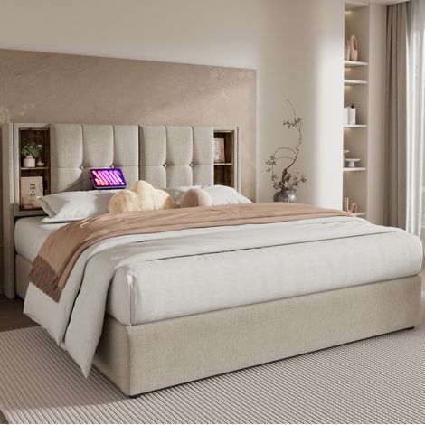 Polsterbett 180x200 mit Stauraum und USB-C Leinen OKMYHOME (1/5)