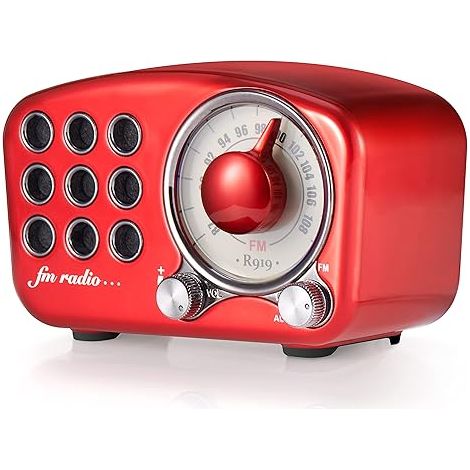 Retro Bluetooth Lautsprecher, Vintage Radio-FM Radio mit Old Fashioned Classic Stil, starke Bass Verbesserung, laute Lautstärke, Bluetooth 5.0 Wireless Verbindung, TF Karte und MP3 Player (ROT)