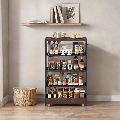 Chariot de rangement étroit 12 cm avec 4 étagères réglables noir (1/5)