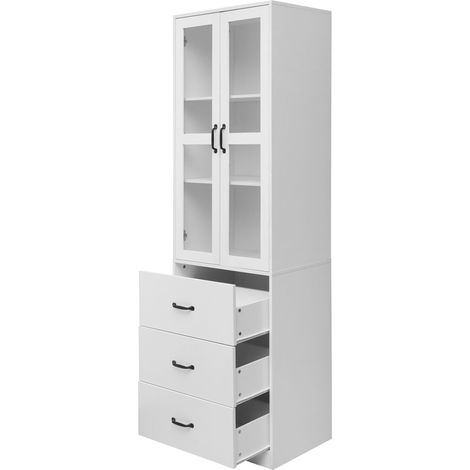 Vitrina blanca de 200 cm con 3 cajones e iluminación LED MODENUIT (1/5)
