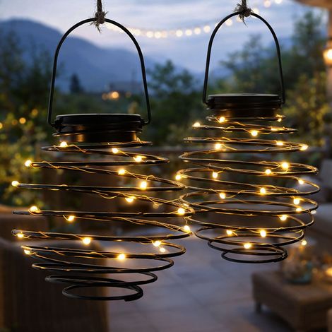 LED Solarleuchte Bienennest Solarlampe Spirale anthrazit Außenleuchte Solarhängelampe, 18x LED warmweiß, D 15 cm, 2er Set
