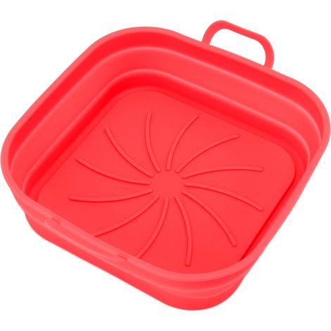 Zusammenklappbarer, quadratischer Frittierkorb aus rotem Silikon, 20,5 cm, spülmaschinenfest, für die Küche. (1/5)