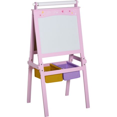 HOMCOM Kindertafel Kinder Staffelei Schreibtafel 3-in-1-Design Spieltafel mit 2 abnehmbaren Aufbewahrungskörben magnetisch für Kinder über 3 Jahre MDF Vliesstoff Rosa 58,5 x 50,5 x 118 cm (1/5)