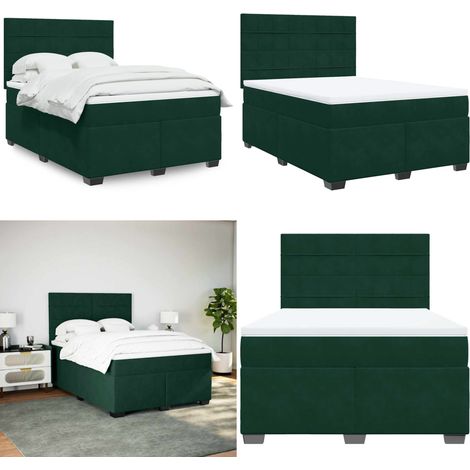 Giroletto a Molle con Materasso Verde Scuro 140x190 cm Velluto - Materasso a molle insacchettate - Letto a molle